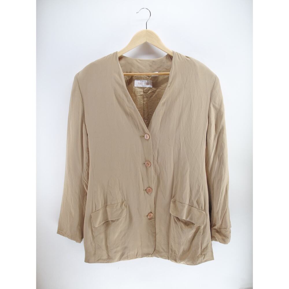 First‎ Issue American Design khaki Blazer Jacket Padded Shoulders Size 10 Silk